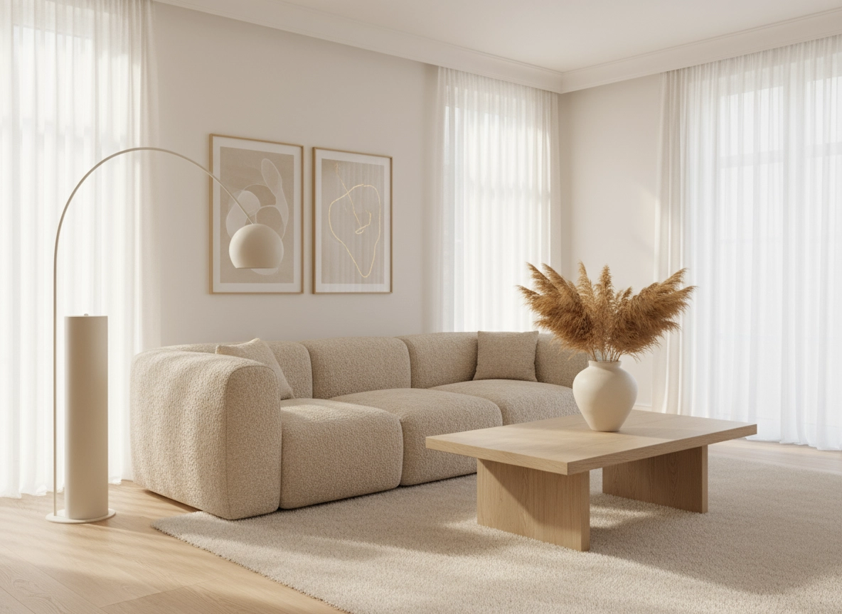 奶油風客廳裝潢攻略：從地板到沙發，設計師教你配色、選材、家具與綠裝修健康搭配