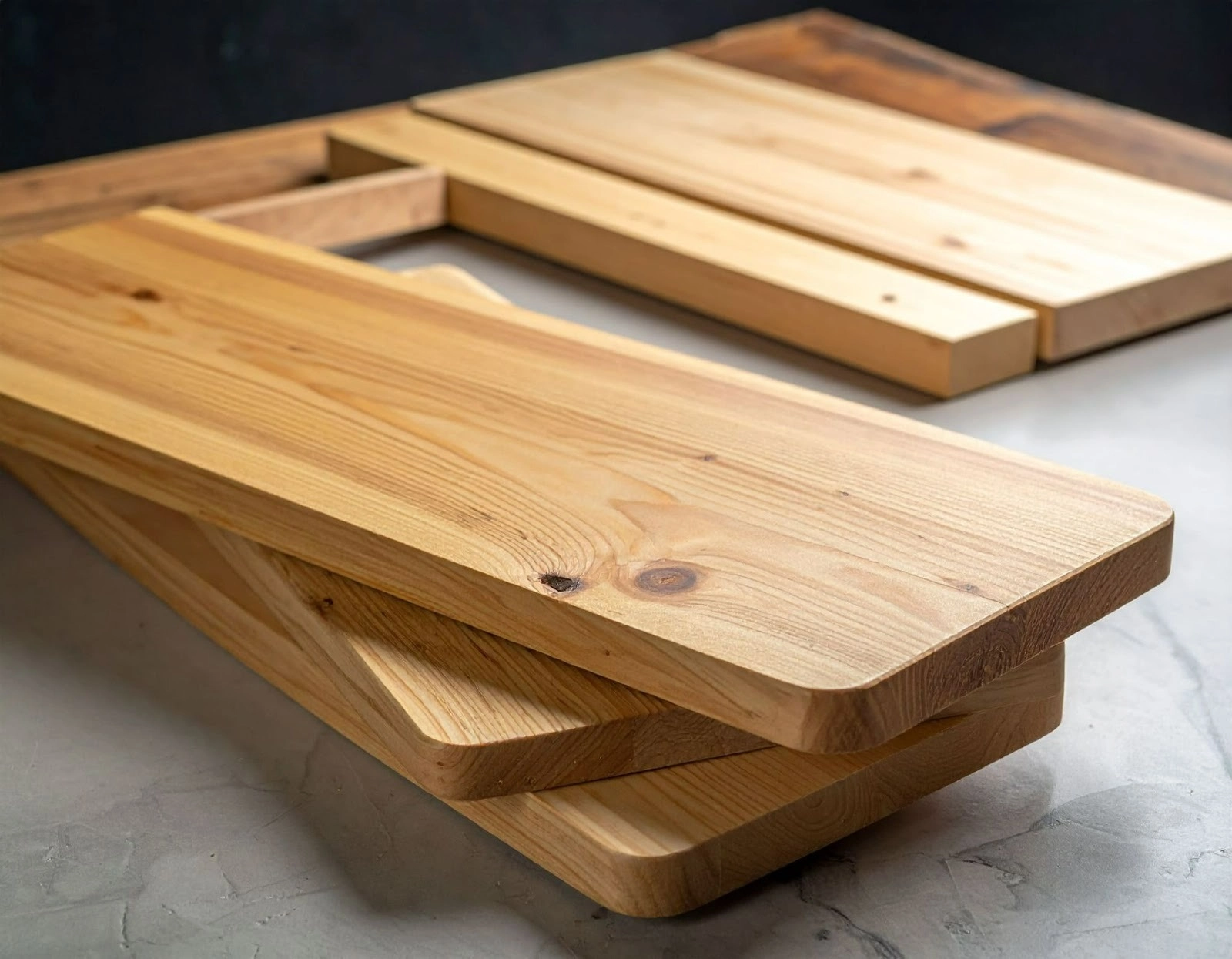 桌上擺著木頭板材