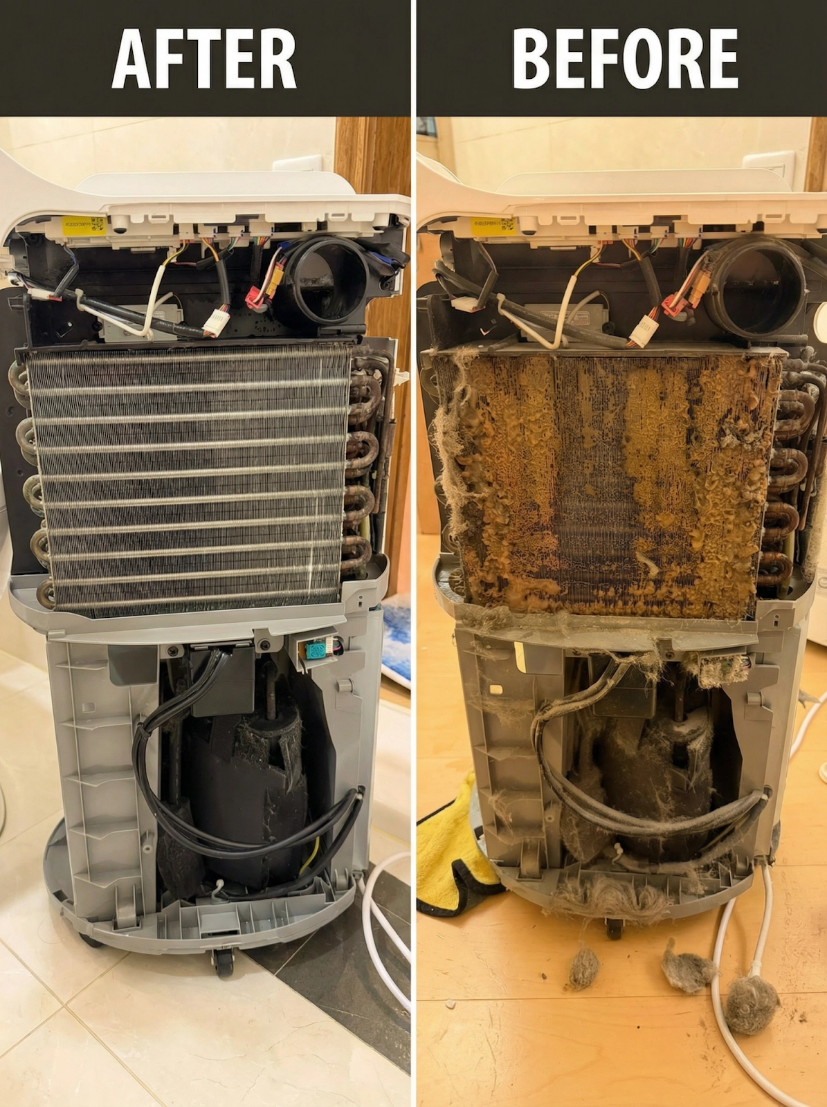除濕機清潔前後的樣子