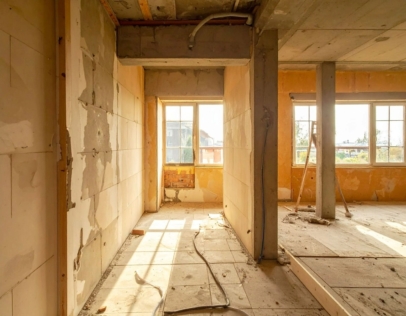 施工前的毛胚屋狀態,牆面與管線裸露