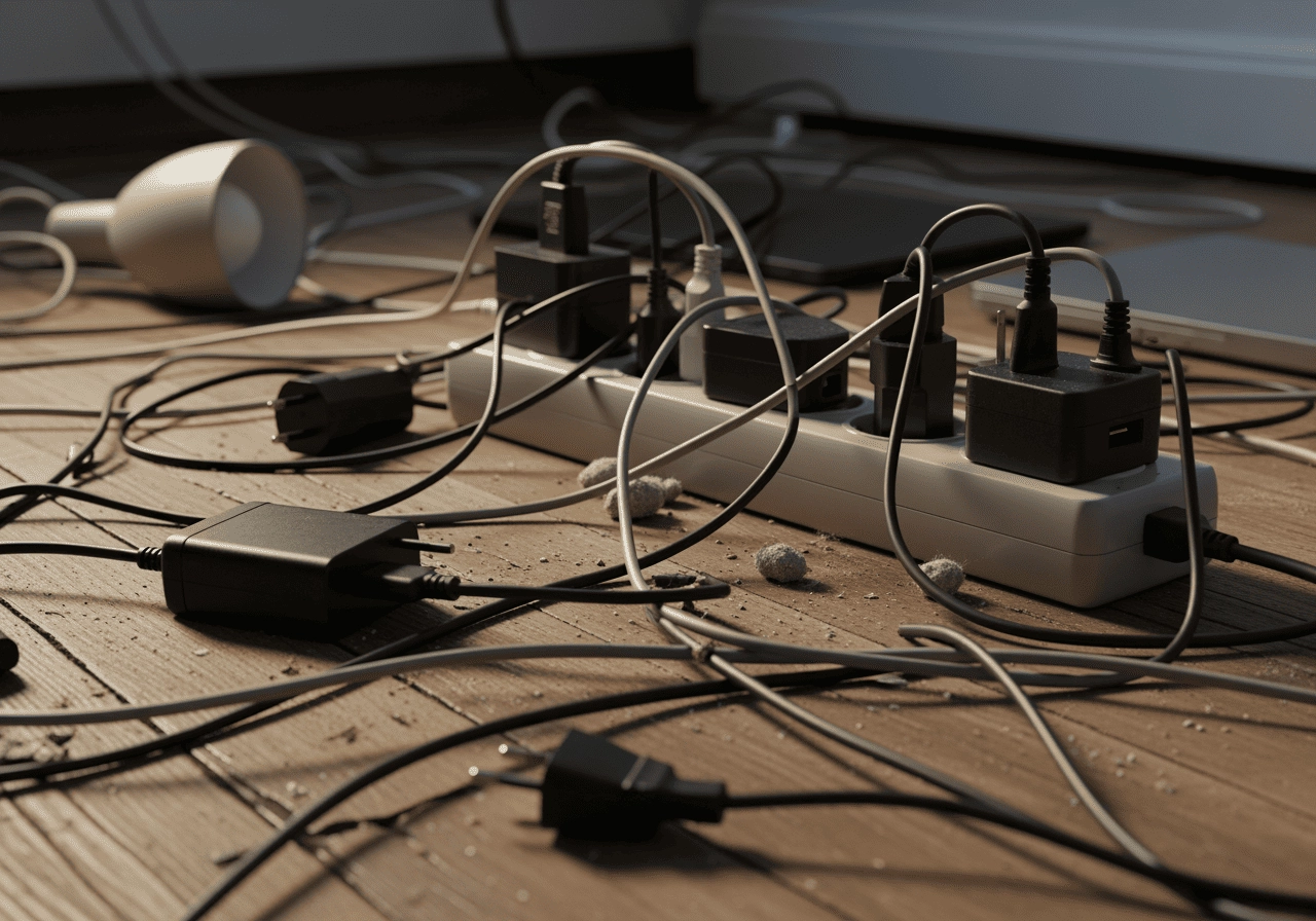 入住後才發現插座位置不足,延長線凌亂擺滿地板