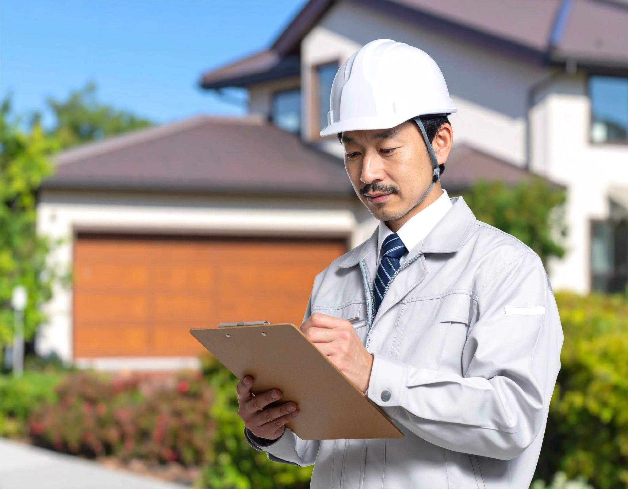 驗屋師（亞洲人）記錄檢查結果