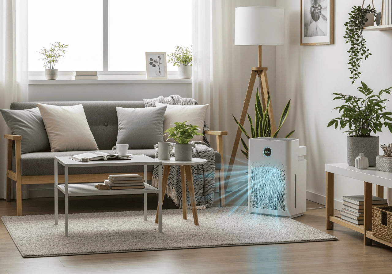 小客廳擺放空氣清淨機運作