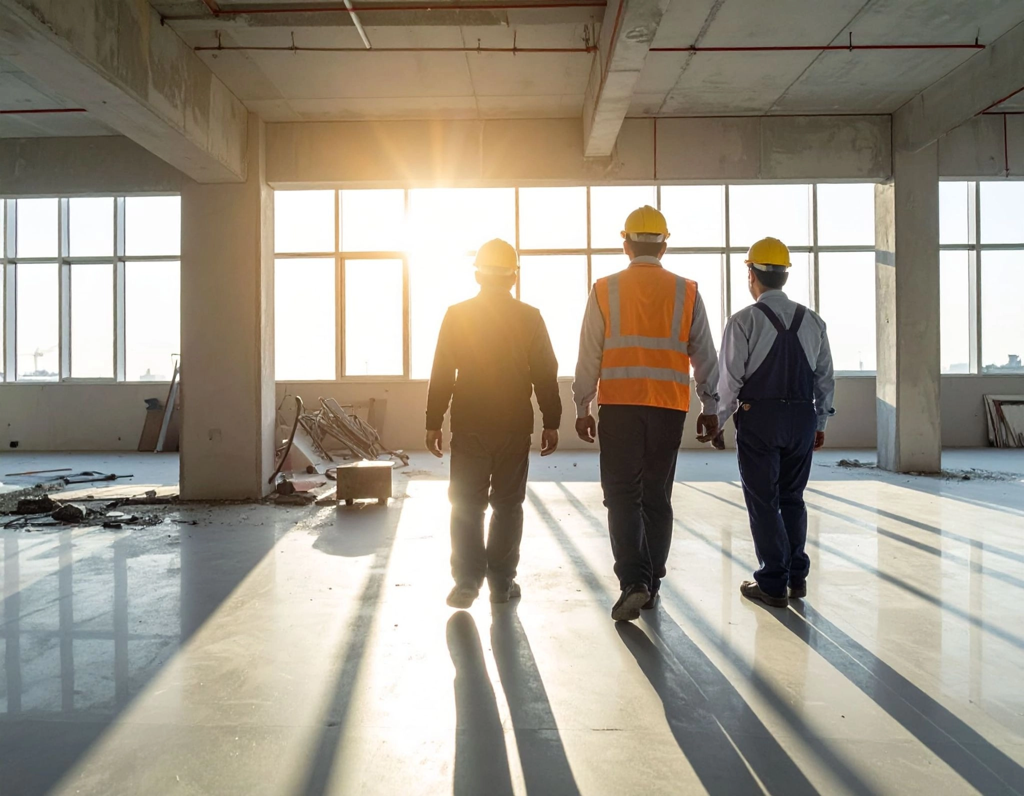 施工現場亞洲工人進行室內作業