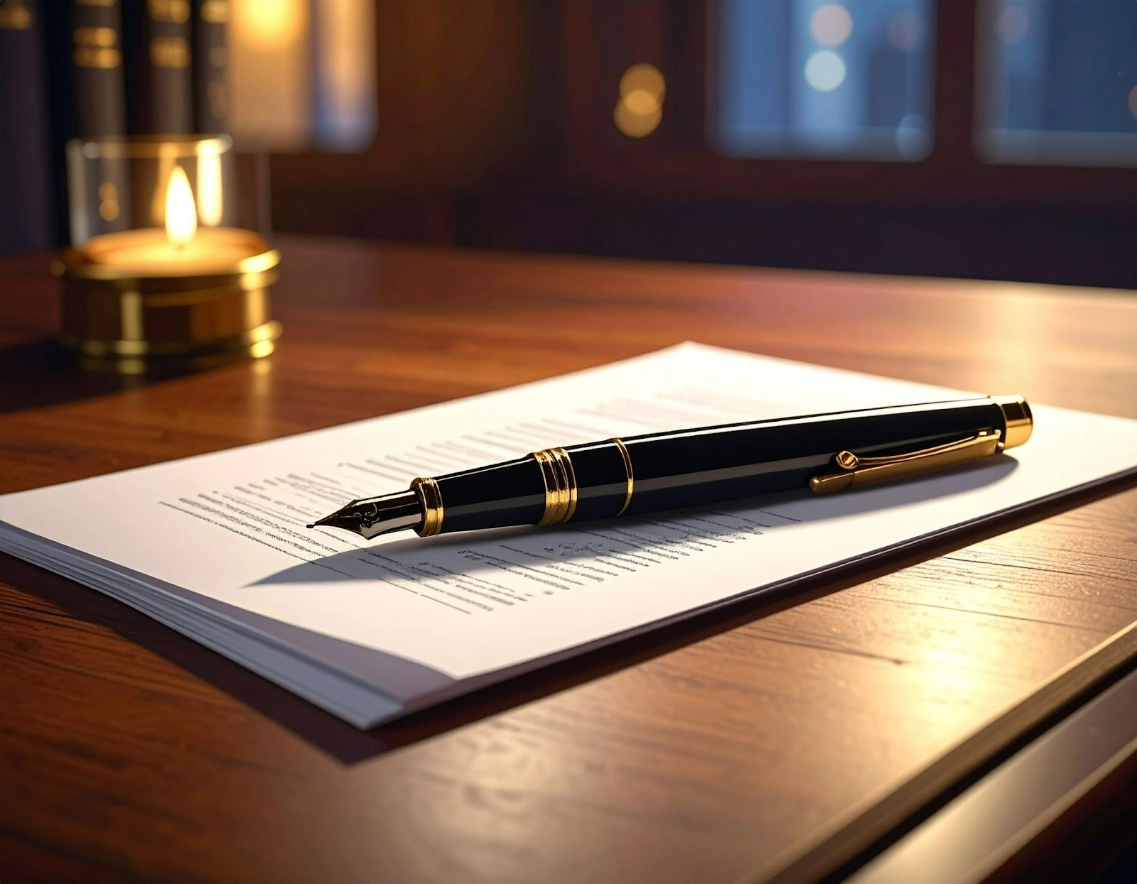 放在桌上的合約書及鋼筆