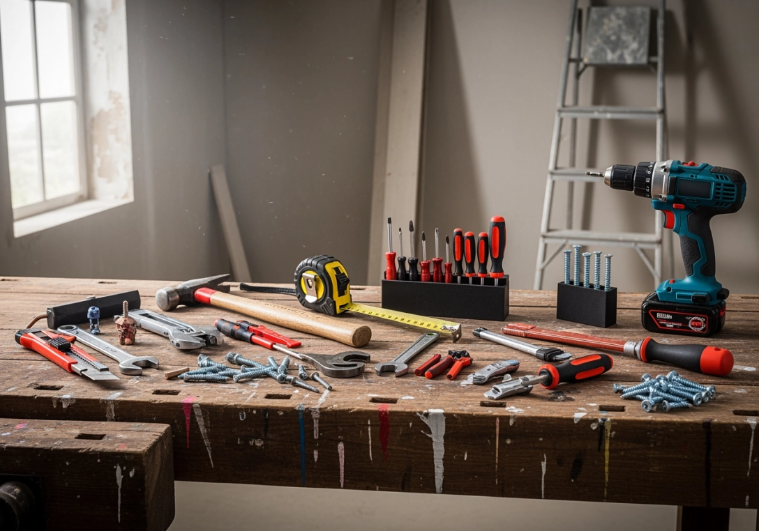 裝潢的工具放在桌上