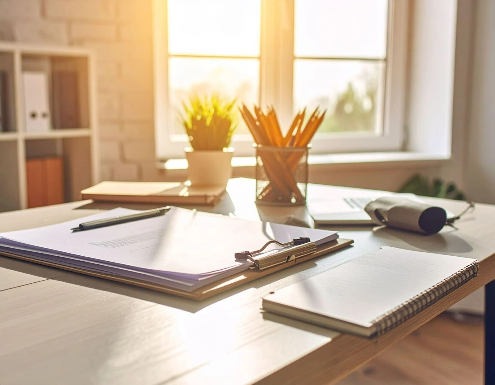 裝修討論桌上攤開報價單、建材樣本