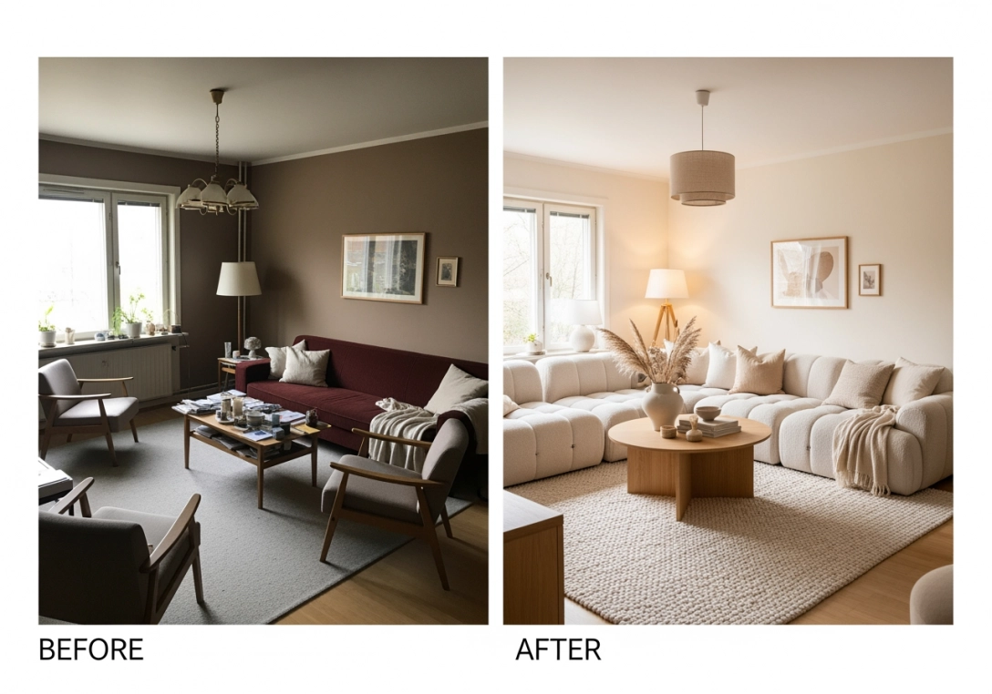 客廳奶油風改造前後對比