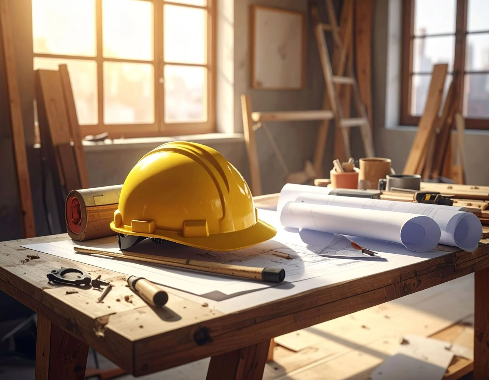 放在桌上的建材